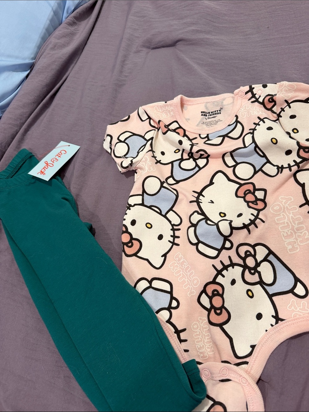 Hello Kitty Pink Printed Pajama Bodysuit with Teal Leggings